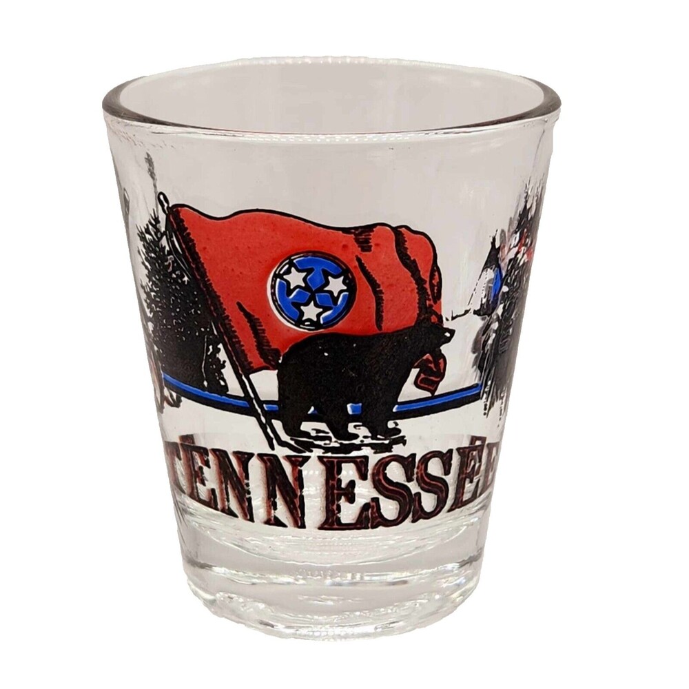 Tennessee Black Bear Flag Shot Glass Collectible Souvenir Banjo Native American